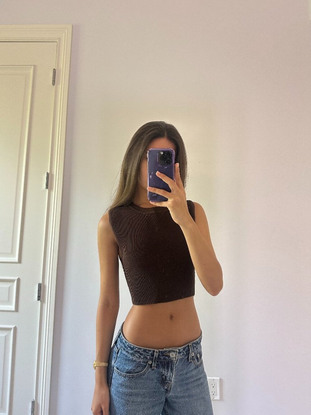Aritzia Brown Ribbed Cropped Tank